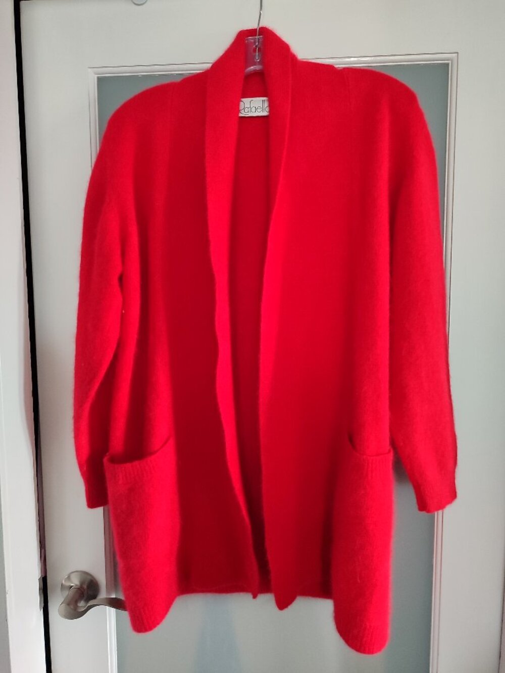EUC Vintage Angora Lambswool Blend Red Open Front Cardigan - Size M